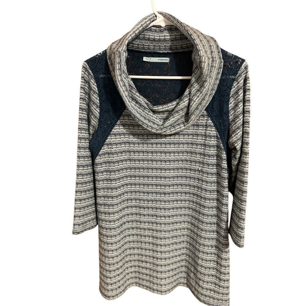 Maurices Women’s Size L Cowl Neck Tunic Top With Lace In Blues